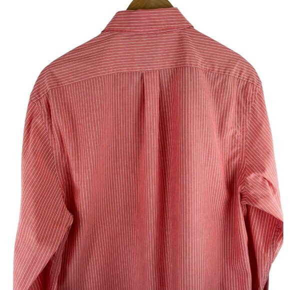GAP Mens Size Large Fitted Red w/White Pinstripes Long Sleeve Button Up Shirt - Picture 5 of 7